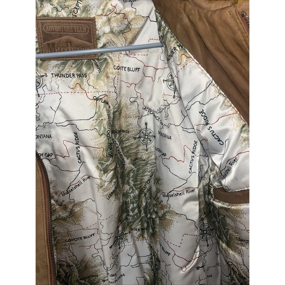 Vintage 90s Marlboro Brown Leather Bomber Jacket With Map Lining Design Men's L - Picture 10 of 11